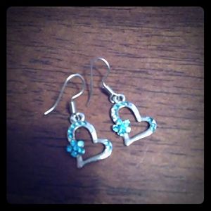 Silver-Tone Blue Heart Earrings